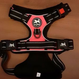Poypet pink & black dog harness 4 buckles No pull refective washable Medium NEW…